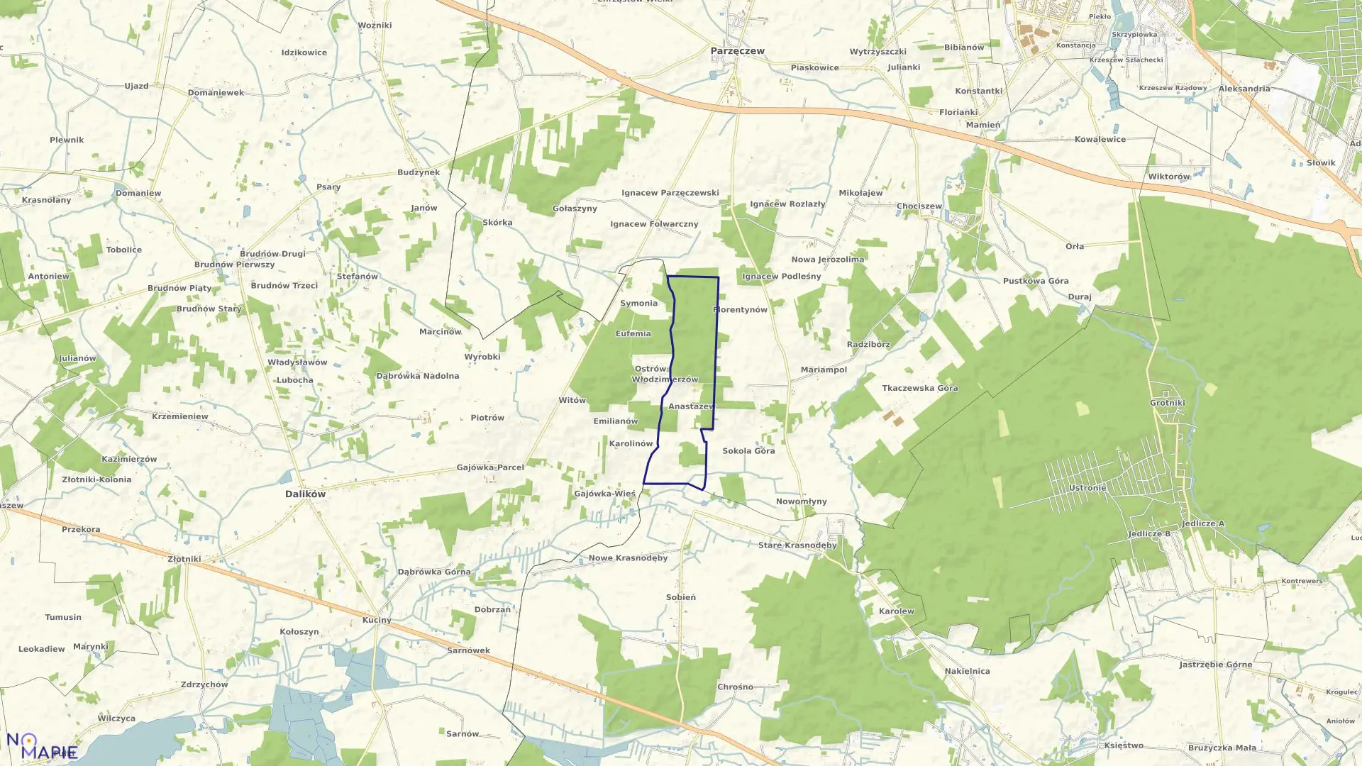 Mapa obrębu ANASTAZEW gmina Parzęczew