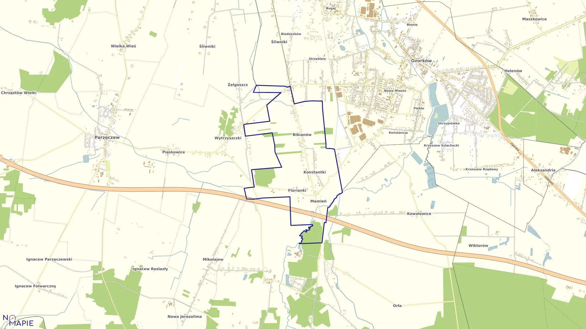 Mapa obrębu BIBIANÓW gmina Parzęczew