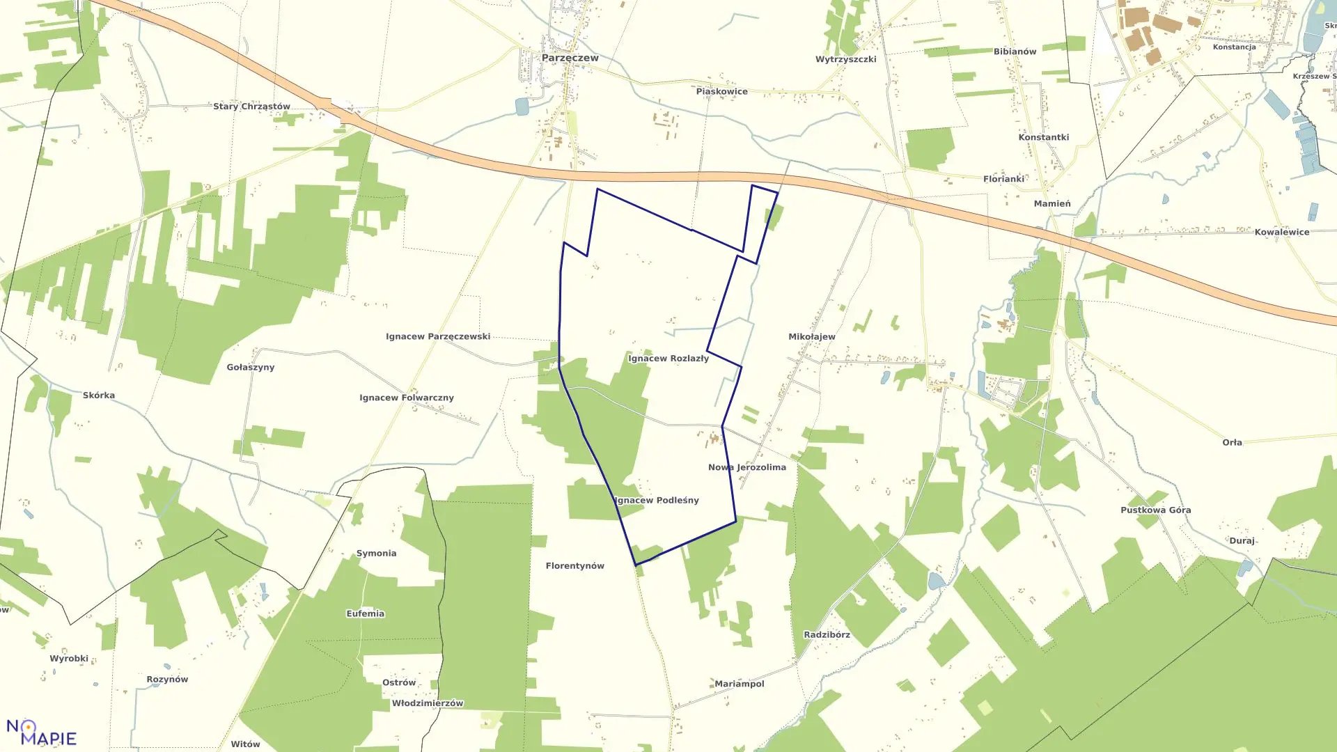 Mapa obrębu IGNACEW ROZLAZŁY gmina Parzęczew