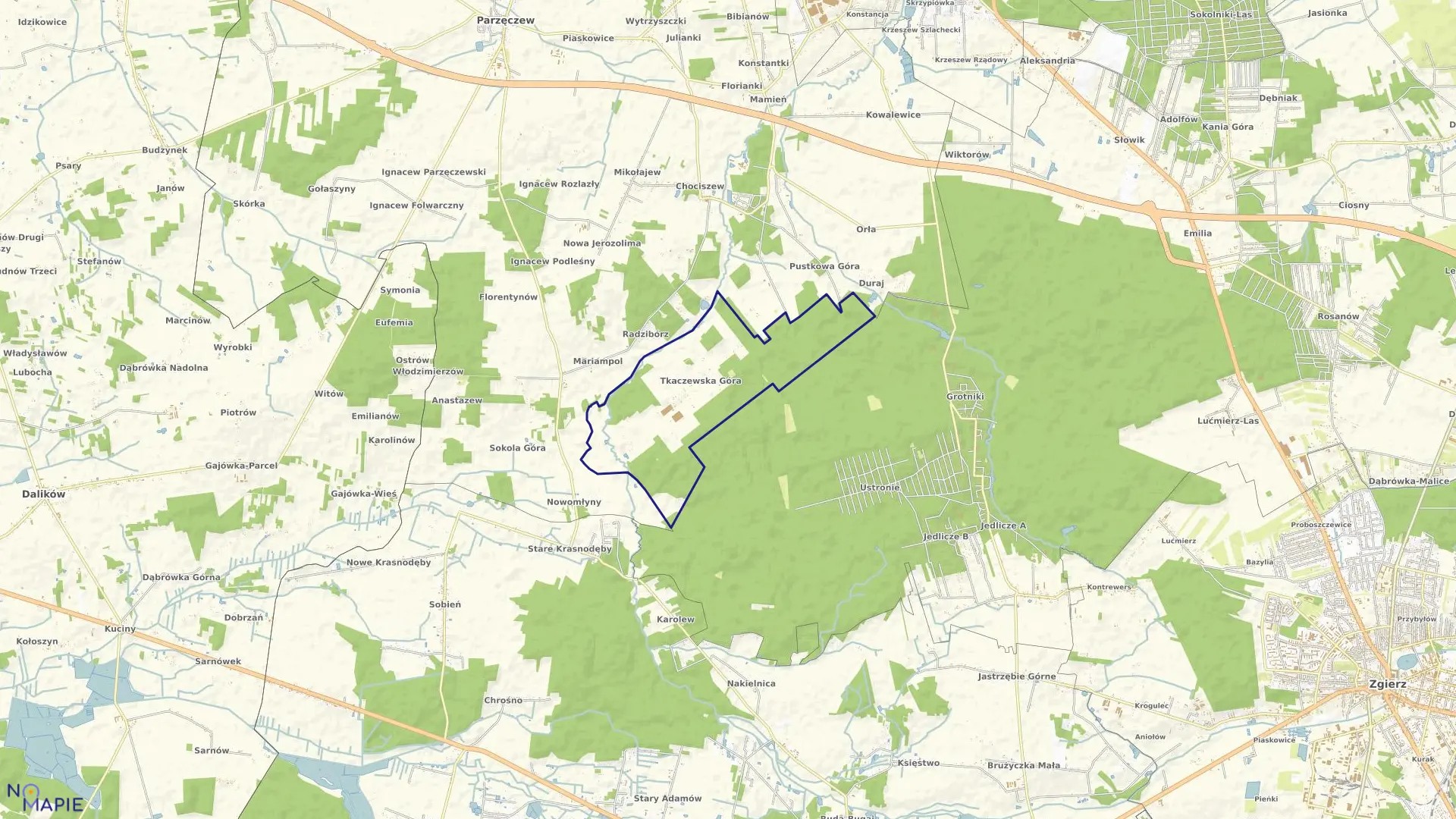 Mapa obrębu TKACZEWSKA GÓRA gmina Parzęczew